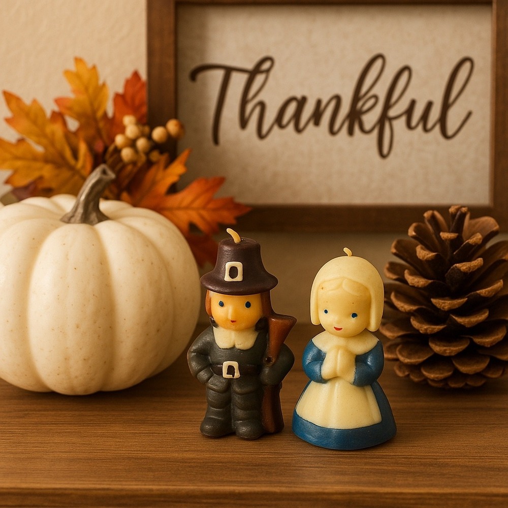 Vintage Gurley Pilgrim Boy & Girl Thanksgiving Candles – Small Wax Figures - Picture 7 of 7